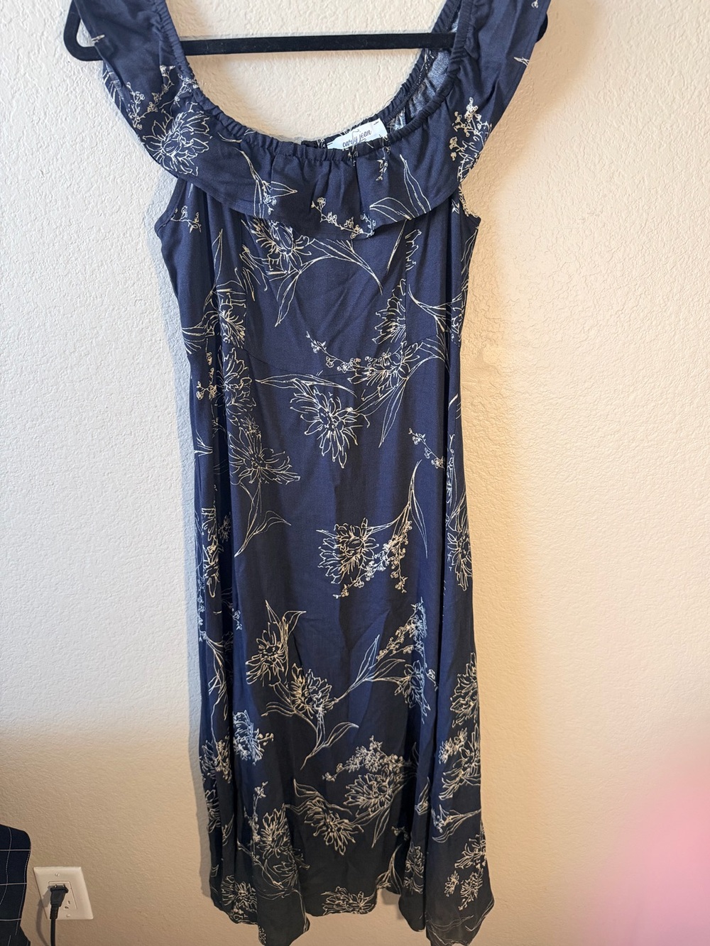 Carly Jean Los Angeles Women’s Navy Floral Maxi Dress with ruffle neckline